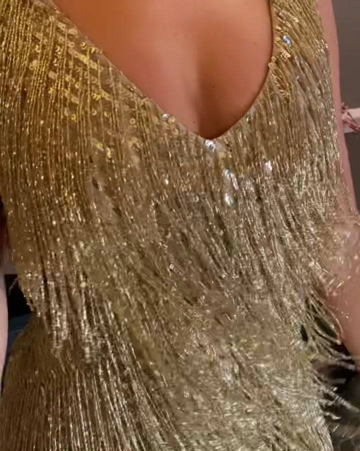 nadine merabi sadie gold dress Bling bling ✨✨ Ready to bring in the New Year in our hand beaded crystal waterfall in #NADINEMERABI #NYEdress | The underwire cups keep