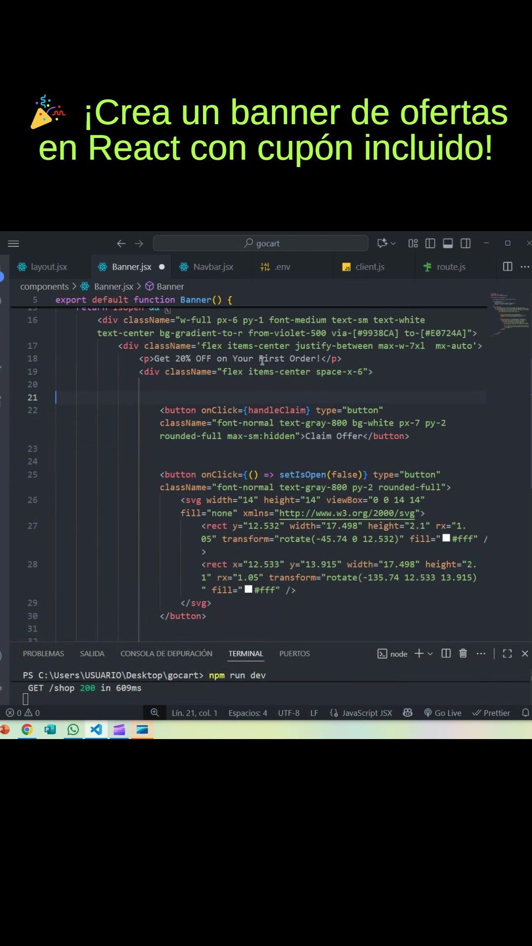 🎉 ¡Crea un banner de ofertas en React con cupón incluido! # ...