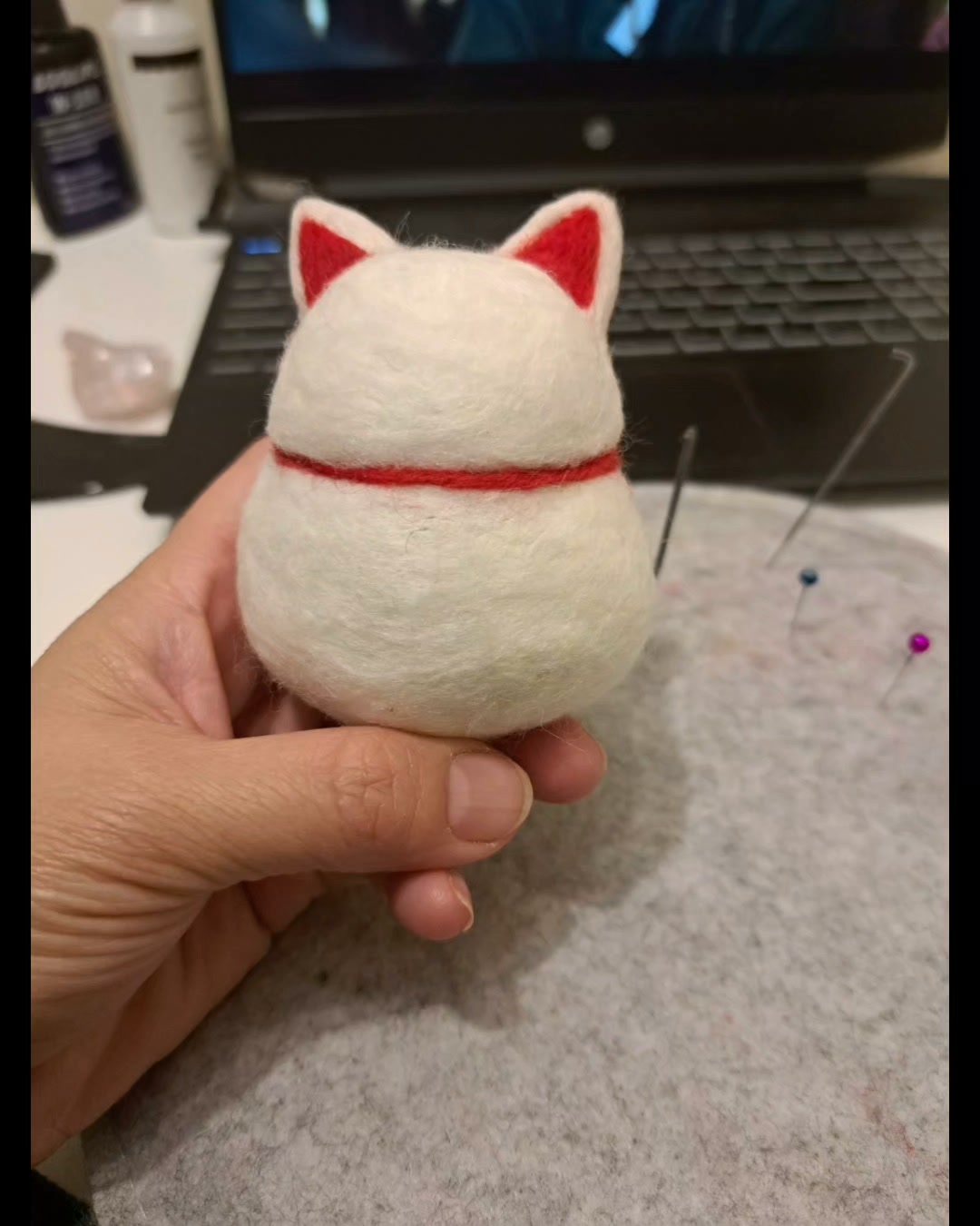 Lucky cat needle felted #羊毛氈戳起來 #羊毛フェルト作品