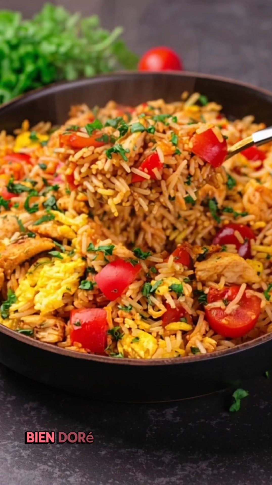 Riz sauté au poulet et aux œufs maison, doré et parfumé Ingrédients ...