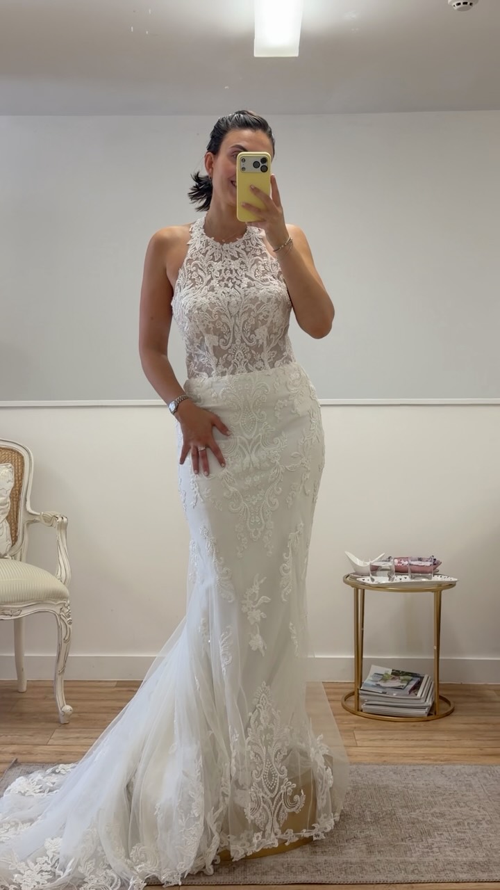 halter neck wedding dresses australia How gorgeous is this lace fit & flare gown? , ✨, Essence of , Size 10/12, £599 , ✨, April Moon Bridal, 📍Holbeach, Lincolnshire , 📞07845908944, 💌 aprilmoonbridal@gmail.com, 🌎 simple halter neck wedding dress