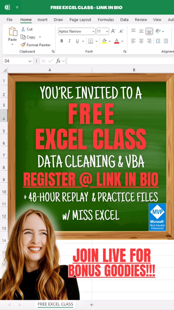 Join us for a FREE Excel Class w/ Miss Excel‼️ Level up in Excel in one ...