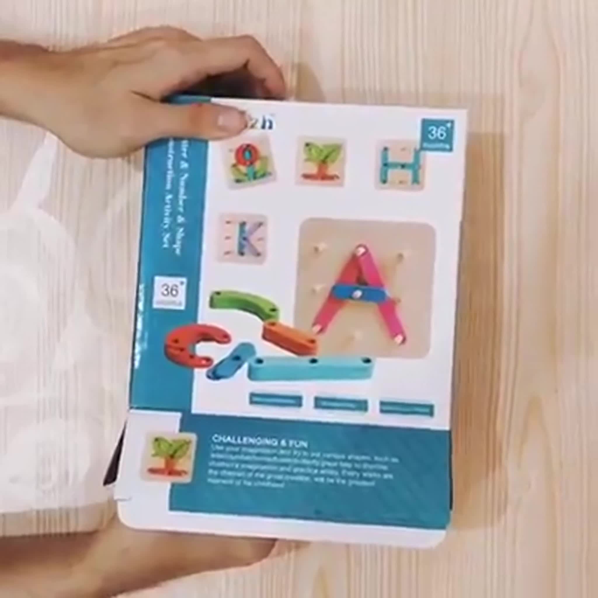 Edyfico Jeux Montessori 2-3 Ans - Blocs De Construction En Bois - 50 Pièces - Forme Cacahuète - Sac De Rangement - Cadeau Enfant