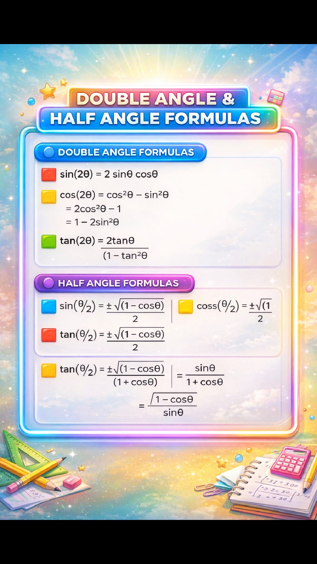 Half angle and double angle identities #viralpost2025 #viralreelsシ ...
