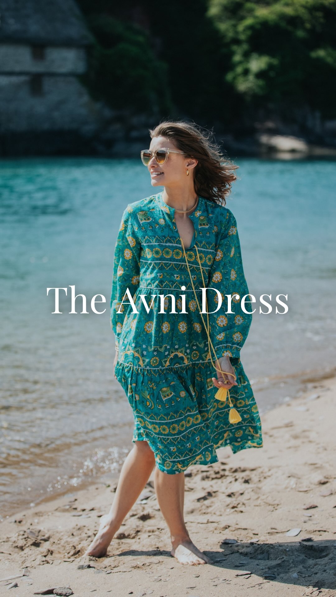 Your perfect beach dress...finally! Floaty and cool against the skin, this organic cotton dress was made for the kind of days that stretch into evenings without you noticing. The hand block print, 