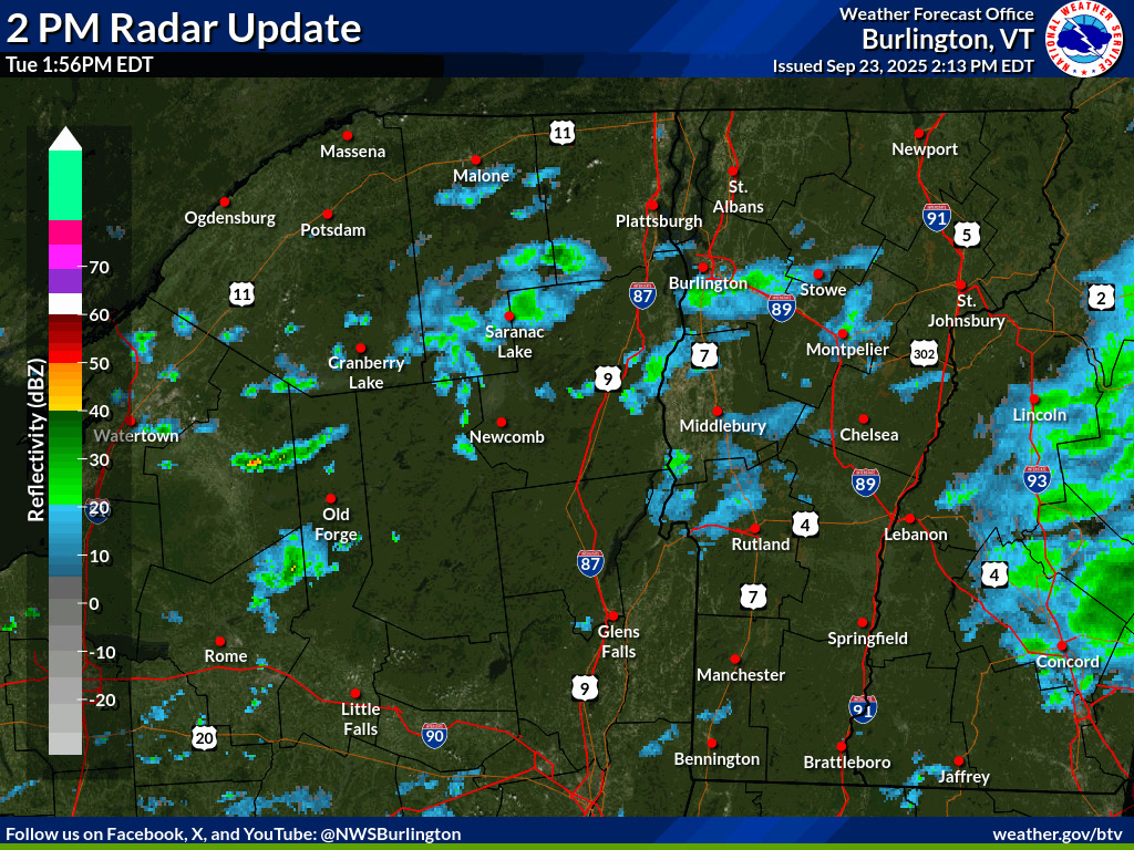 As of 2 pm, scattered showers were slowly moving across portions of ...