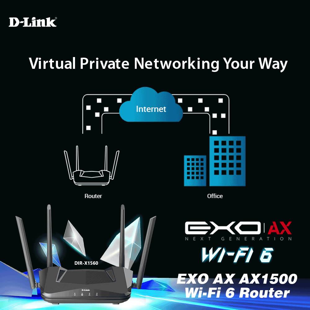 D-Link DIR-X1560 AX1500 Wi-Fi 6 Router’s VPN Wizard lets you configure ...