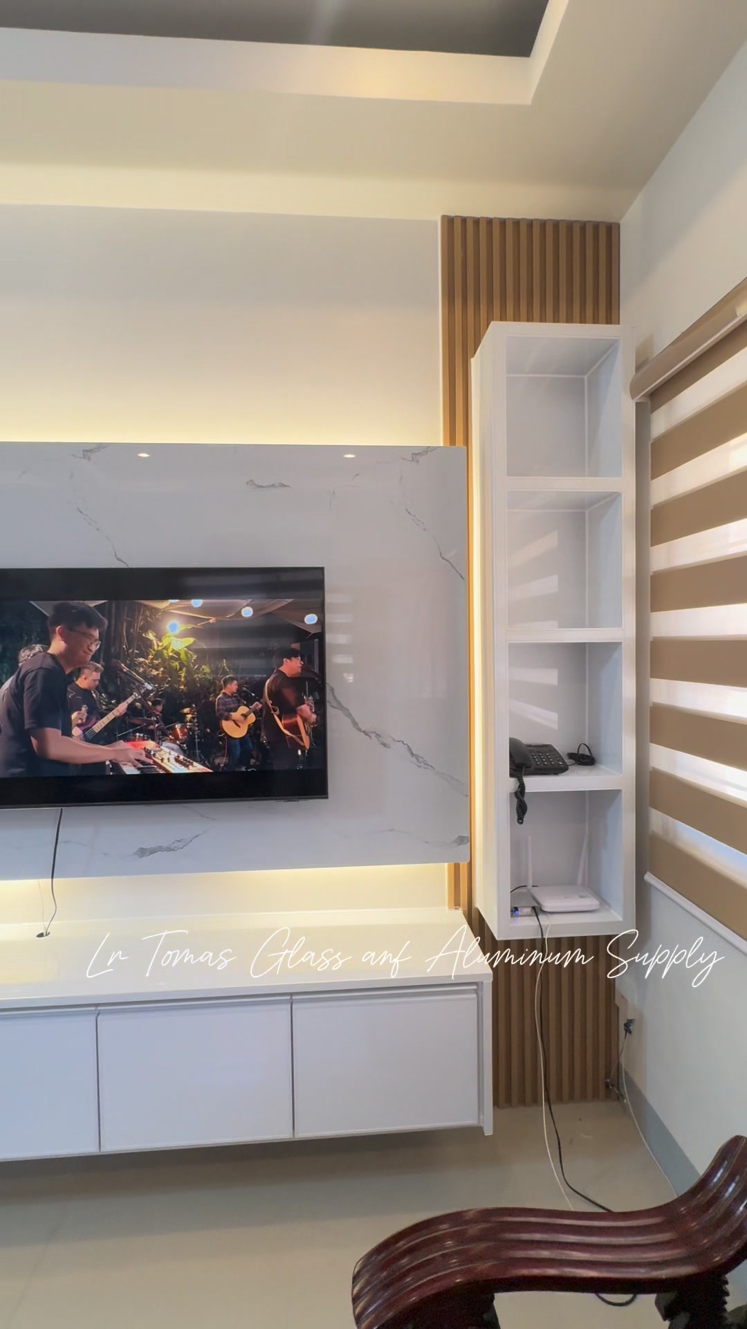 Tv Console Design with Uv Backboard and Flutted Panel💕. | Tomas Glass ...