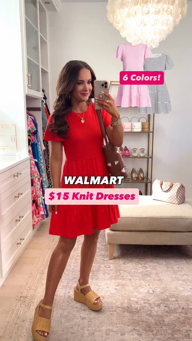 walmart knit dress Cutest new $15 dresses in 6 colors at @walmart! Comment OUTFIT LINKS to shop it all! 💗 Size down if you’re between sizes. The shoes and bag come in additional colors too! 🛍️ , #walmart Sleeveless dress