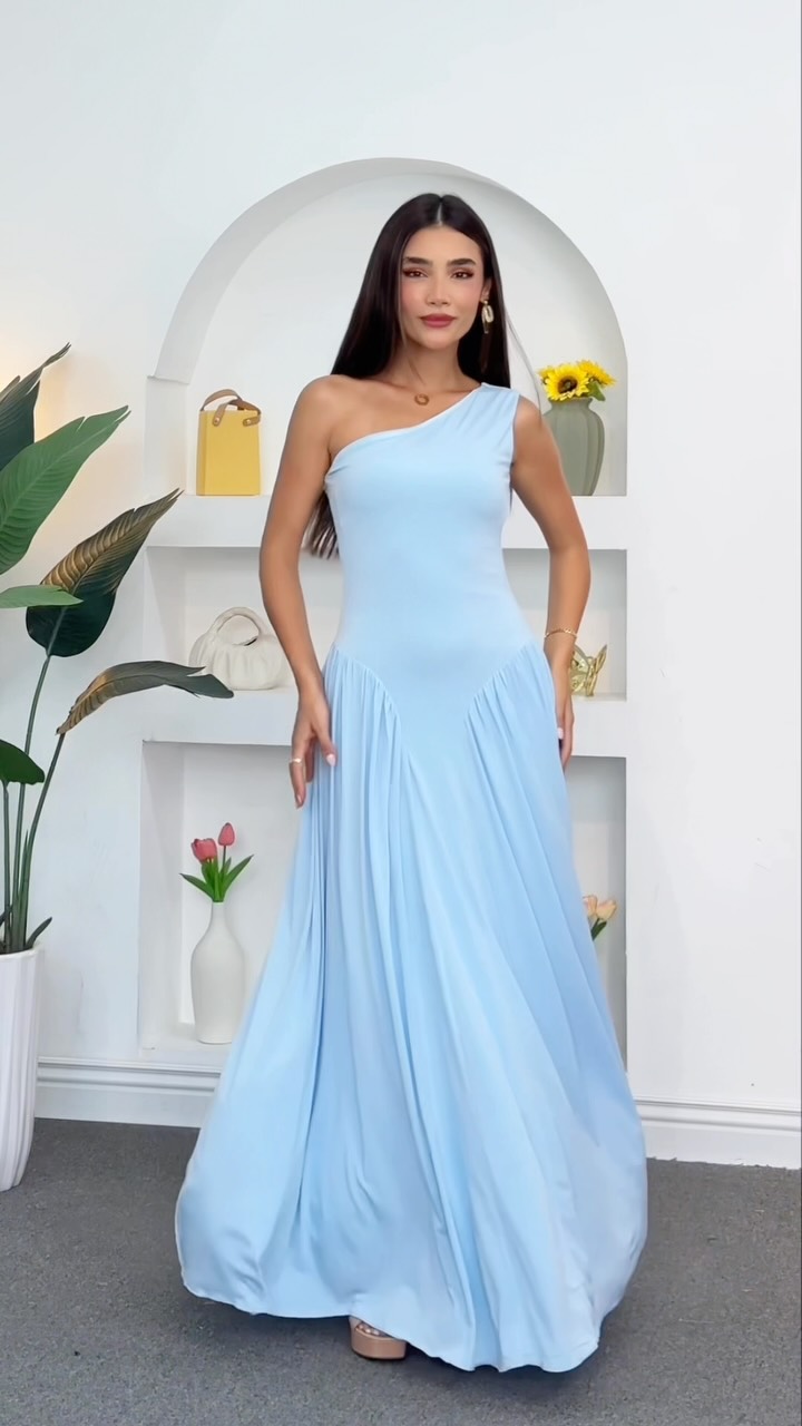 Simple, elegant, and impossible to ignore🦋✨ One-shoulder neckline + flattering fitted top +, flowy pleated maxi skirt = the perfect, effortless occasion look., -code: wod1066, ., ., S size is 