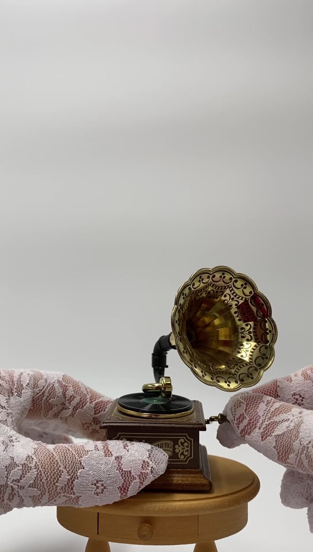 Bodo Hennig miniature doll house phonograph with ceramic Nipper