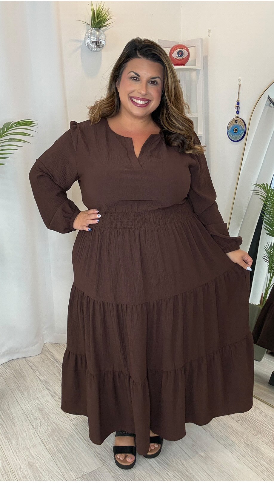amazon ladies dresses size 14 Battle of the Sizes: 18/20 vs 14/16 Brown Tiered Dress Try-On MOAS DRESSES FINAL SALE