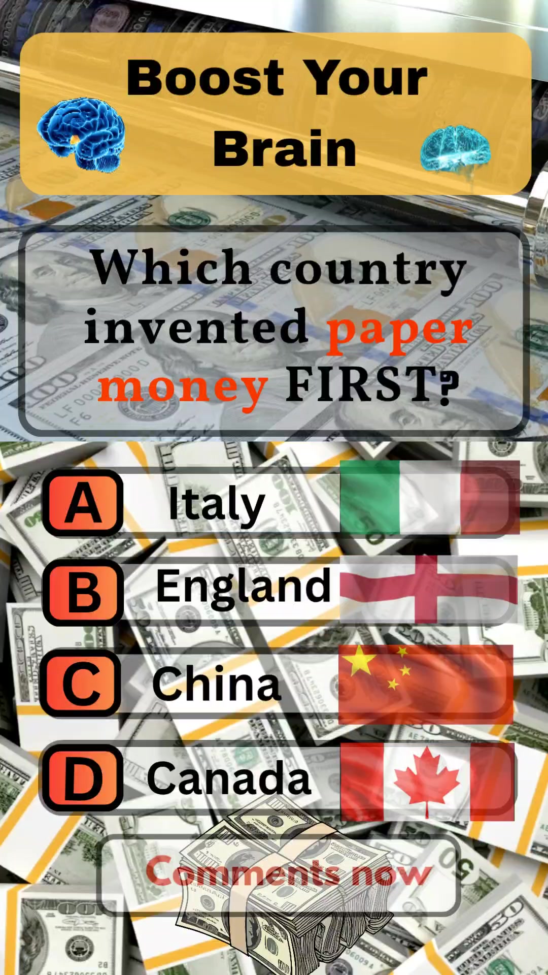🫡 Challenge 💪🏼💪🏼 💵💰Which country invented paper money FIRST?🙀🤑💸 Only ...