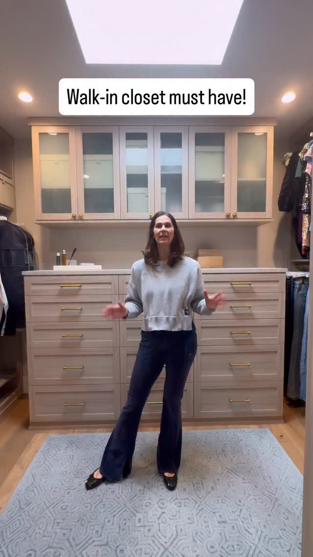 custom the grey trajectory walk-in dresser 👉 Did you know you can design a inside your closet? , 🙌 No more walking into your bedroom and back into your closet. Everything is in one space! , ❤️ From deep drawer for sweaters to luxury walk in wardrobe designs