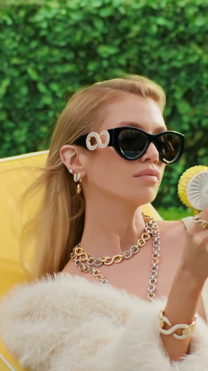 Crystallized eyewear and refined pavé hoops are giving glamour