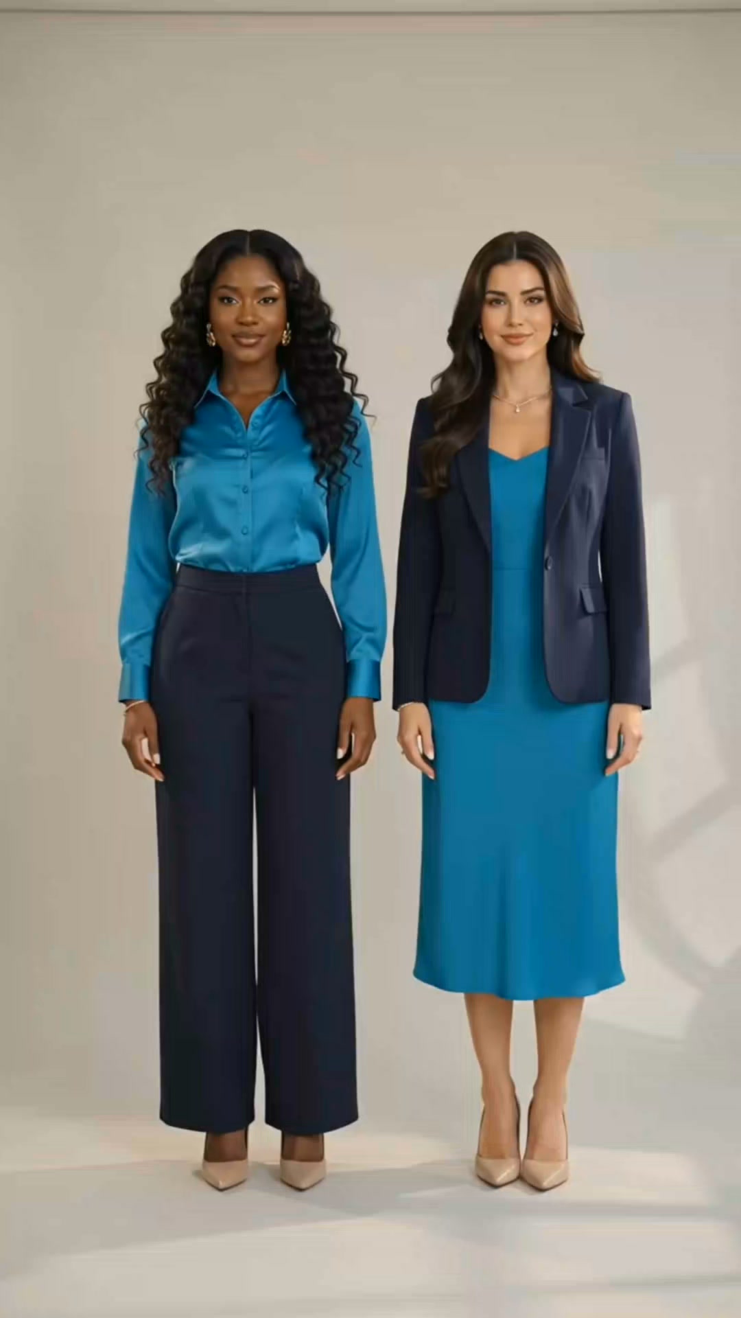 Turquoise + Navy = A Match That Never Fails, Whether you have a deep, rich complexion or fair skin, turquoise and navy create a polished, elegant look that's perfect for any occasion., ✨ Dark Skin: 