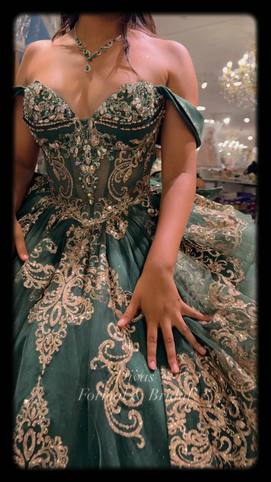 formal dresses chula vista Royalty isn't just born—it's worn., Say hello to our breathtaking new Quinceañera gown, detailed with exquisite gold embroidery., Come try it on in emerald green or royal blue at our Mall ISS-24