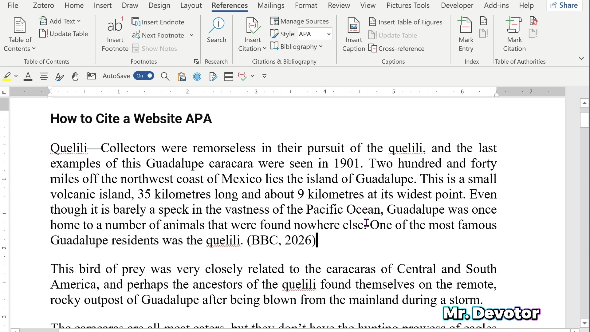 Learn how to cite a website in APA format using Microsoft Word's