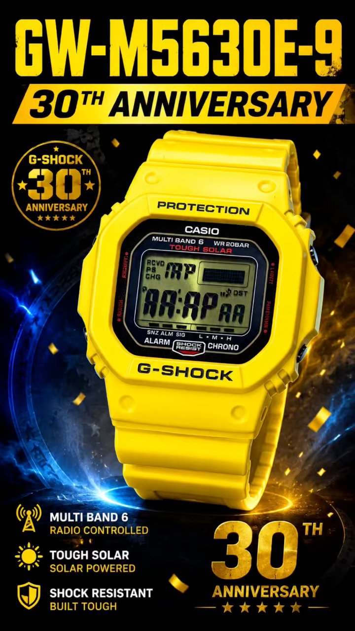[生産終了]G-SHOCKgw-m5630e 30周年記念限定モデルイエロー G-Shock GW-M5630E-9 | 30th Anniversary Lightning Yellow In this
