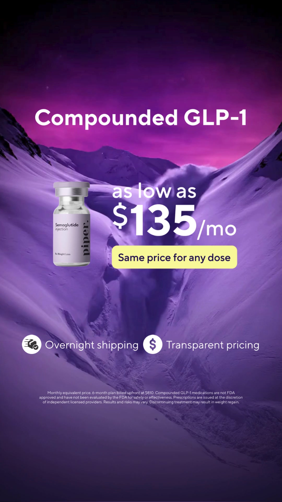 Compounded GLP-1 meds for as low as $135/month , No monthly price hikes. No surprises., Just results that last., What's Included :, ✔ Online health assessment, ✔ Clinician-guided Compounded GLP-1 