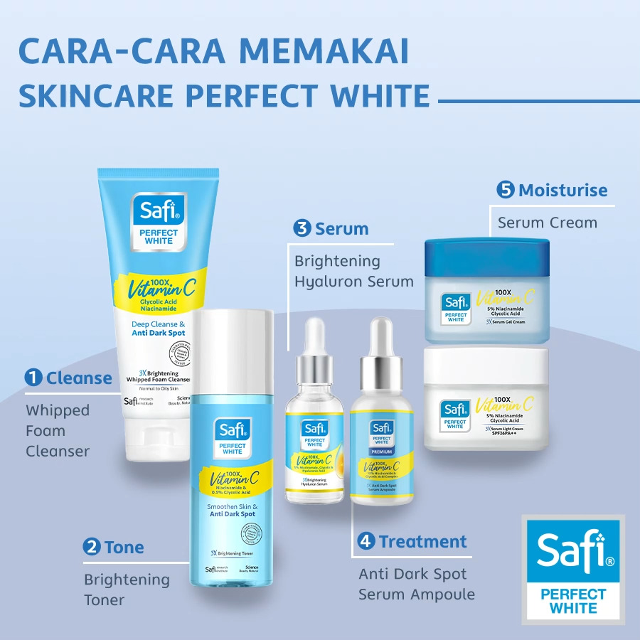 Get brighter and radiant skin complexion with the full range of SAFI Perfect White! 💧 With 100X Vitamin C infused in the formula, you can expect to see promising results with constant use. Follow 