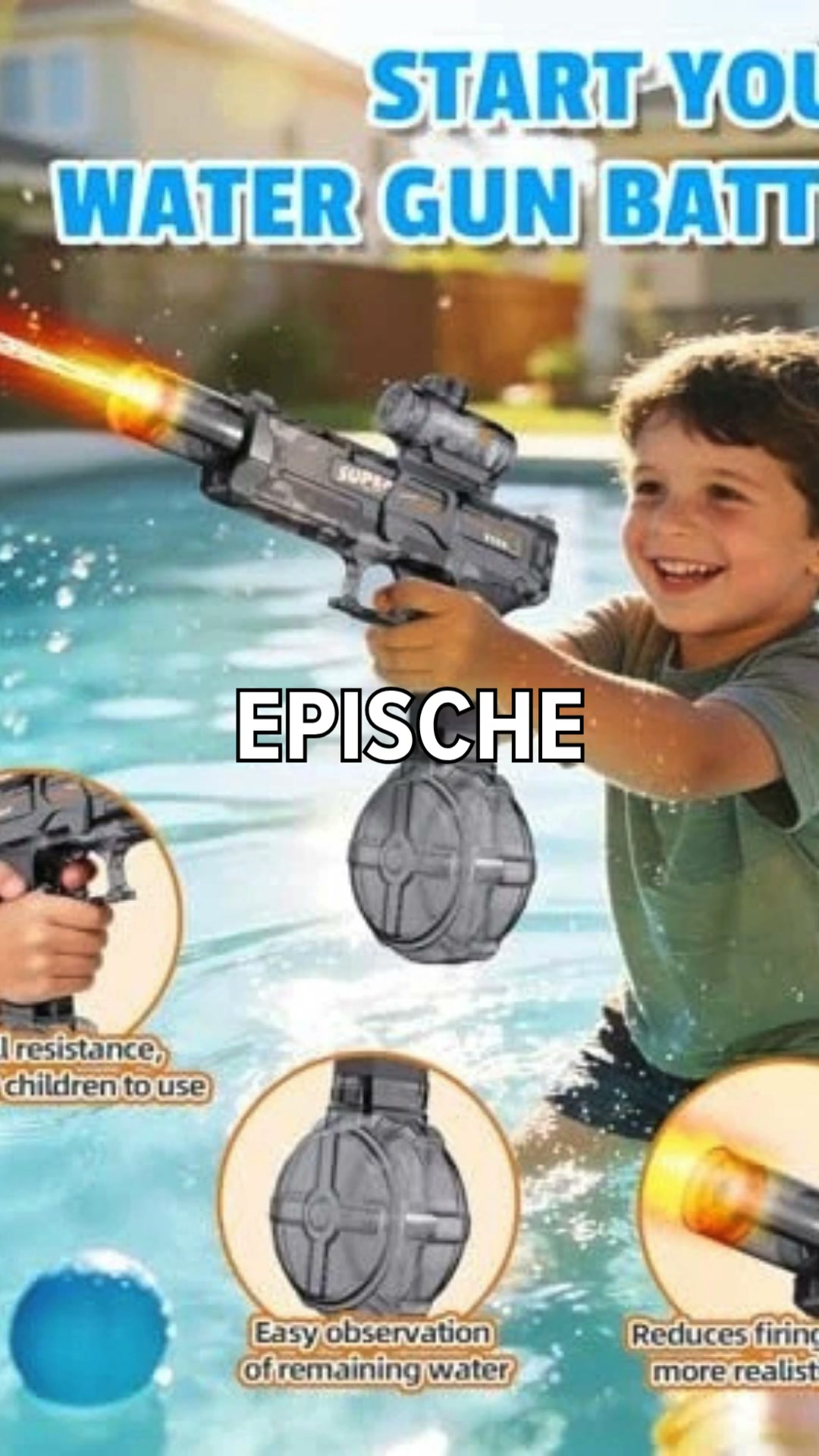 Bereit für die nächste Wasser-Schlacht? Die elektrische Wasserpistole mit LED-Flammeffekten sorgt für echtes Sci-Fi-Feeling, starken Wasserstrahl und jede Menge Action im Sommer. Perfekt für Pool,
