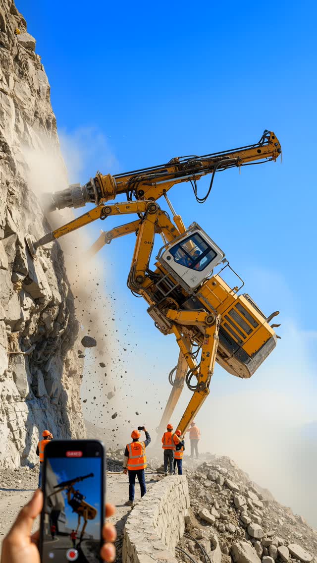 Ever seen a machine hanging off a cliff while breaking rocks? 🤯 | Ayoub ...
