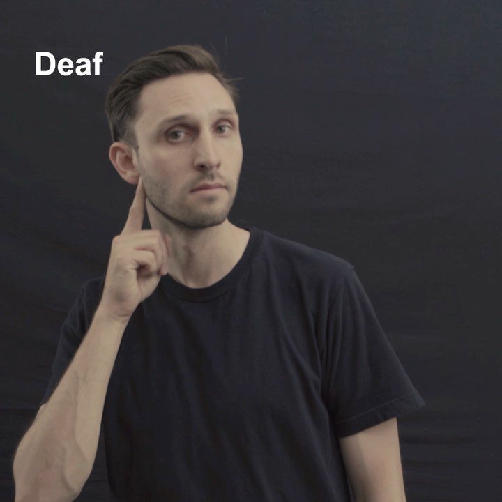 Deaf. Other variations of this sign include touching near the ear first ...