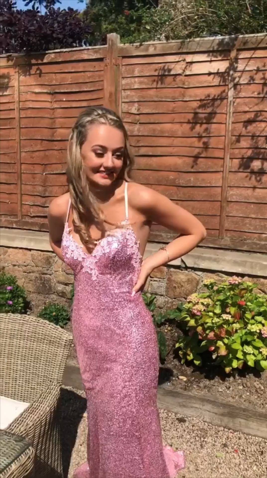 open lace back dress Ladivine CC0688CL Prom Dress - Rose Gold