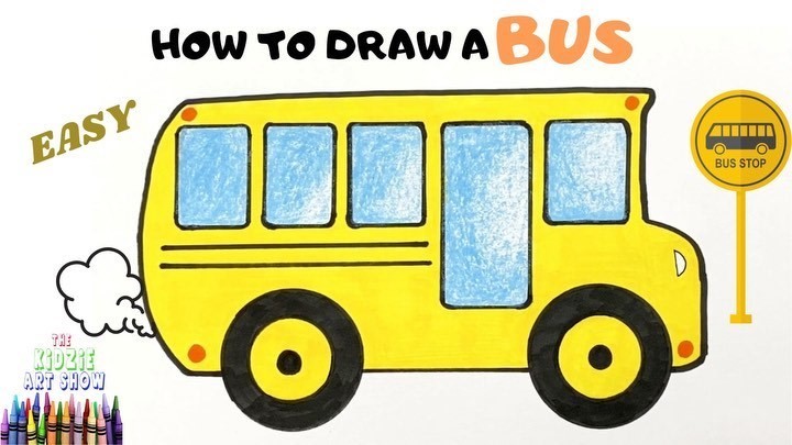 How to draw a Bus step by step easy. Yellow school bus drawing tutorial ...