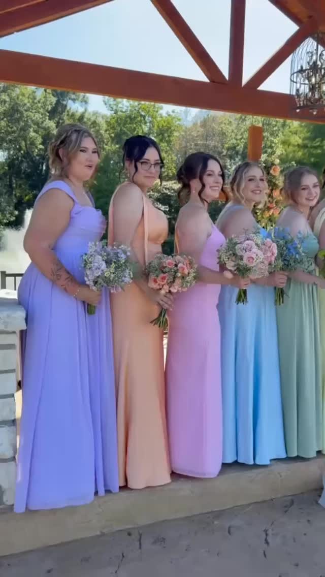 Colorful Bridesmaid Dresses and Bouquets at Fountain View Farm Houston Wedding