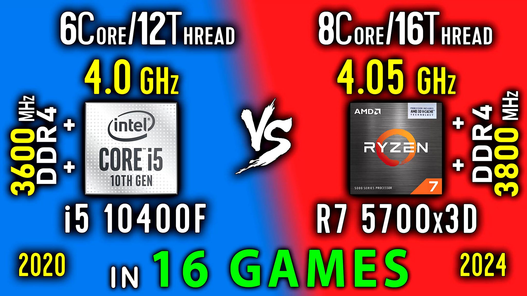 CPU Benchmark Intel Core i5 10400 vs AMD Ryzen 7 5700x3D in 16 