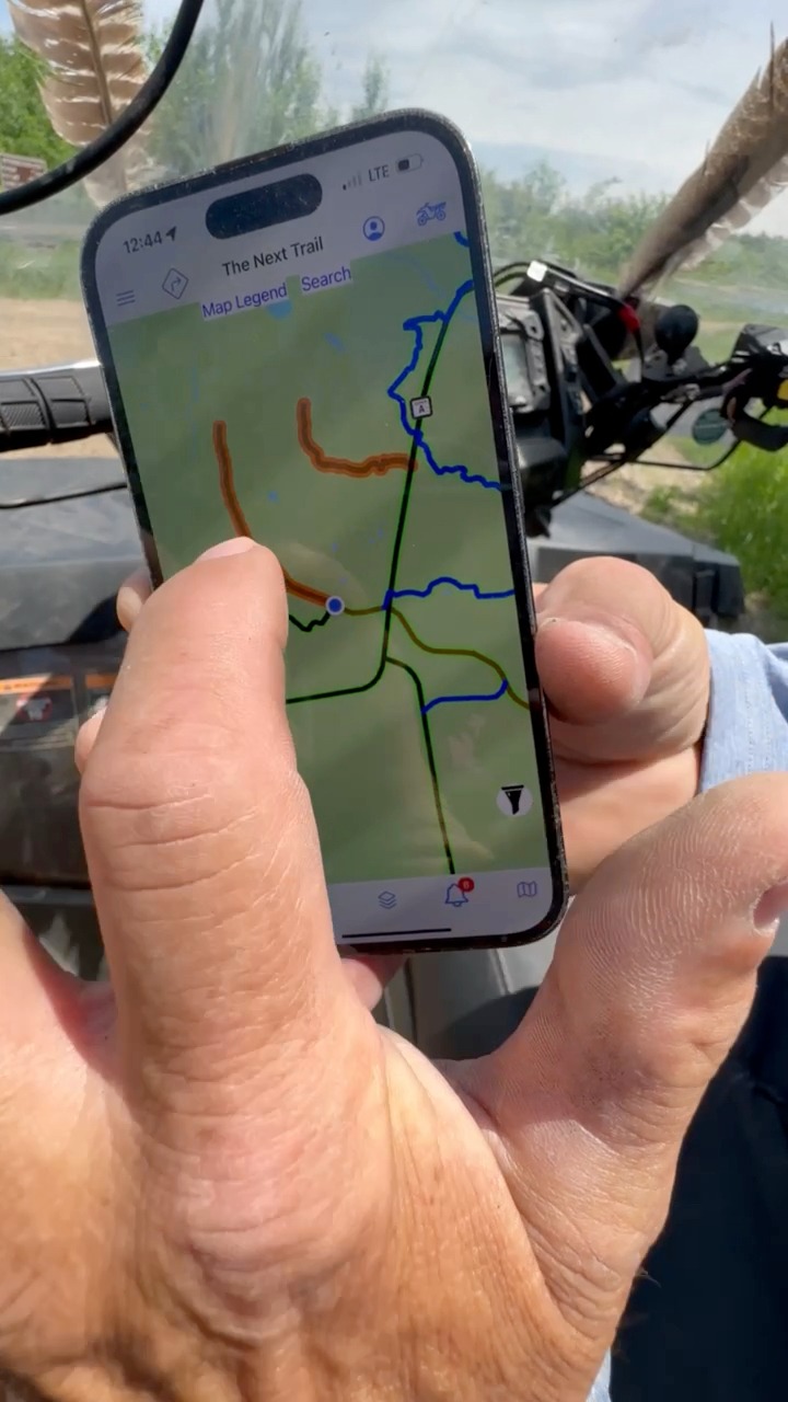 The Next Trail app uses colors to show different types of trails/roads ...