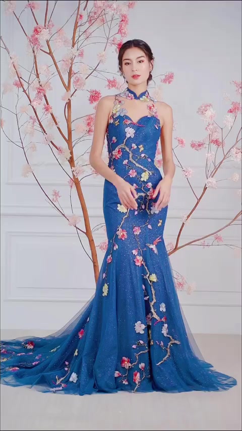 blue sequin bow dress Dancing Queen 5089 - Long Tulle, Lace Appliques Ballgown Adorned with dazzling sequins Color Group:BEIGE plus size fancy cocktail Size:46/ L