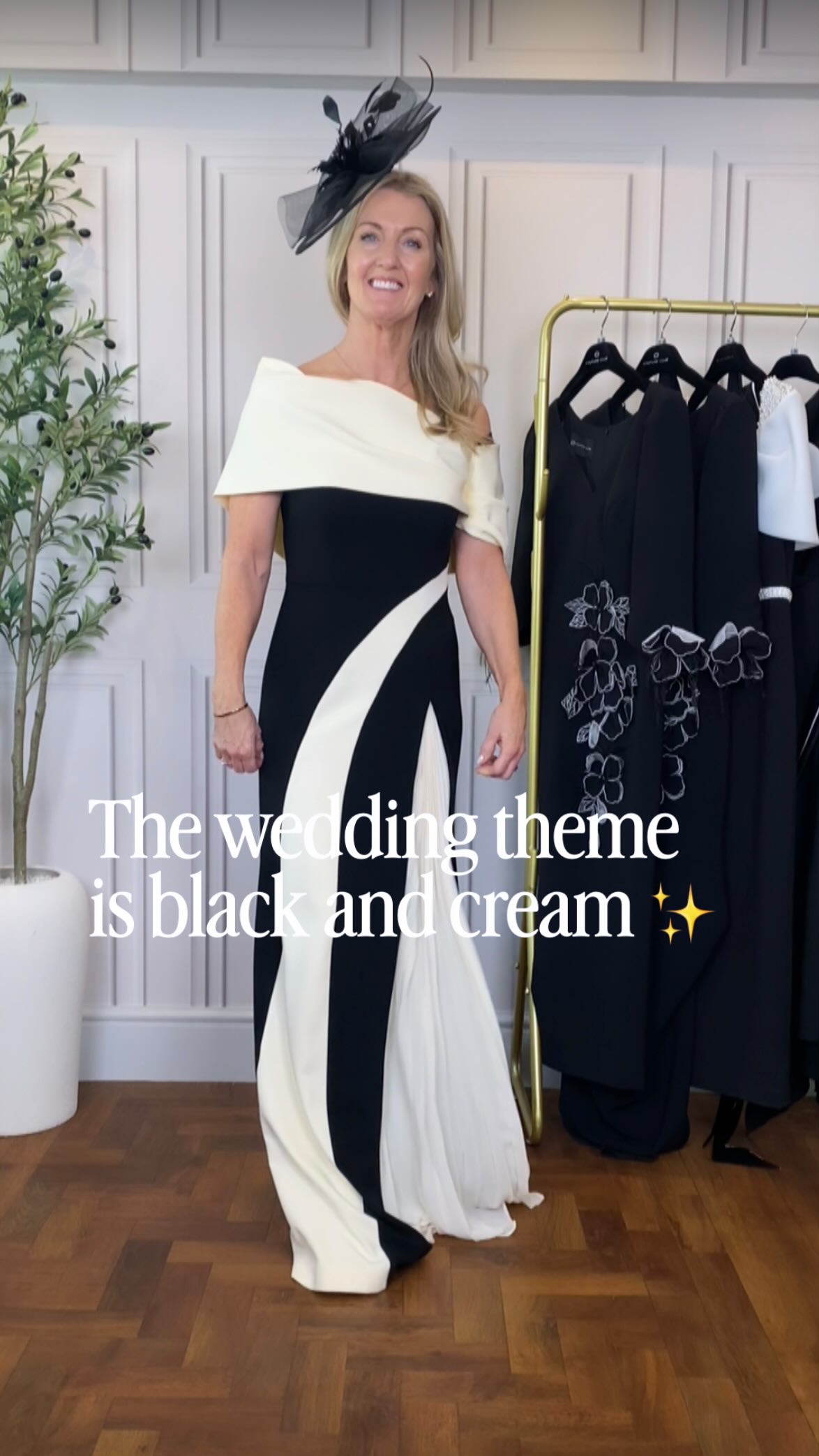 The wedding theme is black and cream and the mother of the bride must wear black 💫, Which dress should she choose?, 1. Carla Ruiz , 2. Rosa Clara , 3. Rosa Clara, 4. Rosa Clara, 5. Kevan Jon, Which 