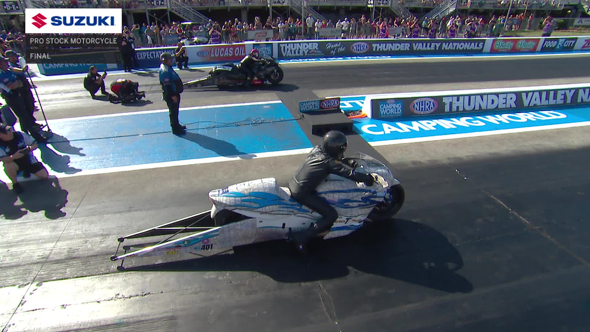 Jerry Savoie picked up his first NHRA Pro Stock Motorcycle win