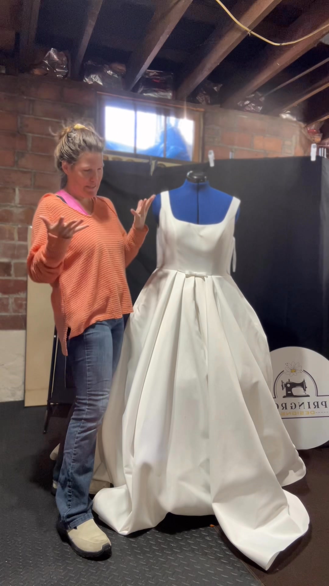 Shorten wedding gown front without cutting it