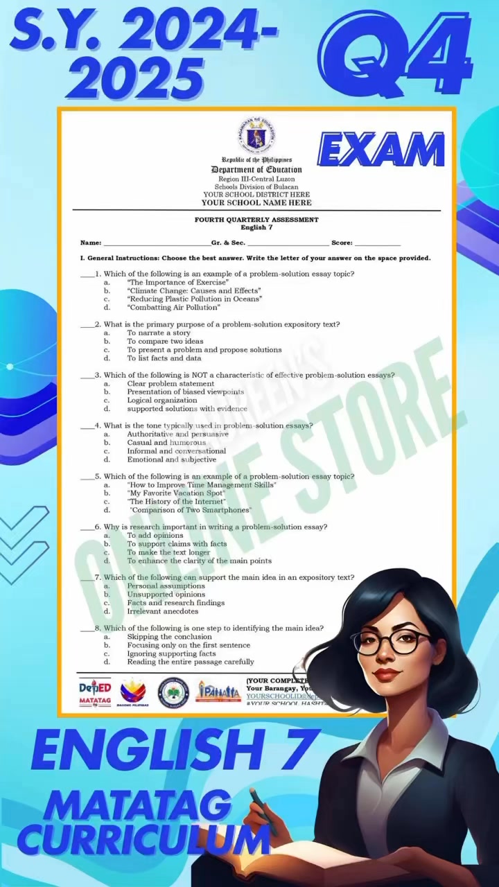ENGLISH 7 MATATAG - 4th Quarter Exam with TOS and Answer Key (4th ...