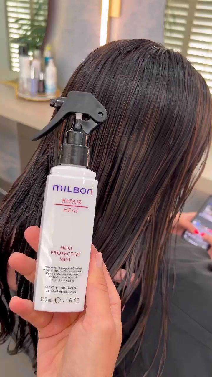 Protecting your hair from heat is a must. Milbon's Heat Protective