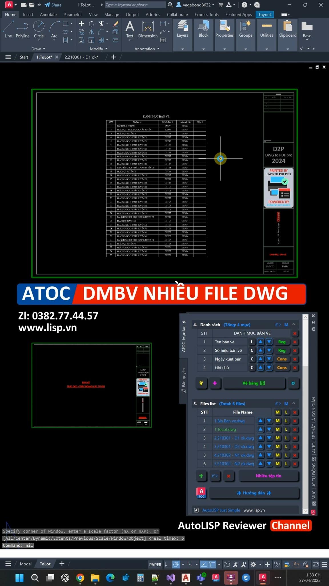 Danh mục bản vẽ từ nhiều file dwg | Lisp tạo danh mục bản vẽ #ATOC | # ...