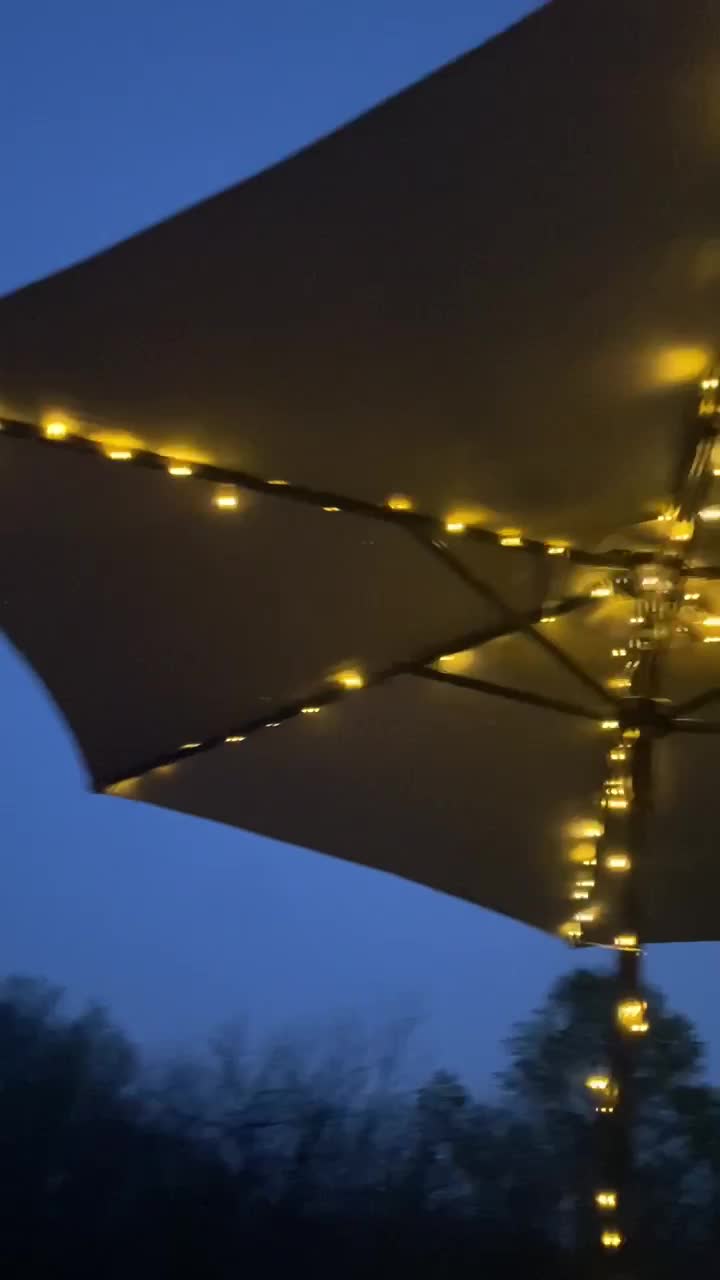 attaching lights to a patio umbrella Remote Control Light Enhance your outdoor space with our LED Solar Powered Umbrella Decorative Lights How to get solar lights