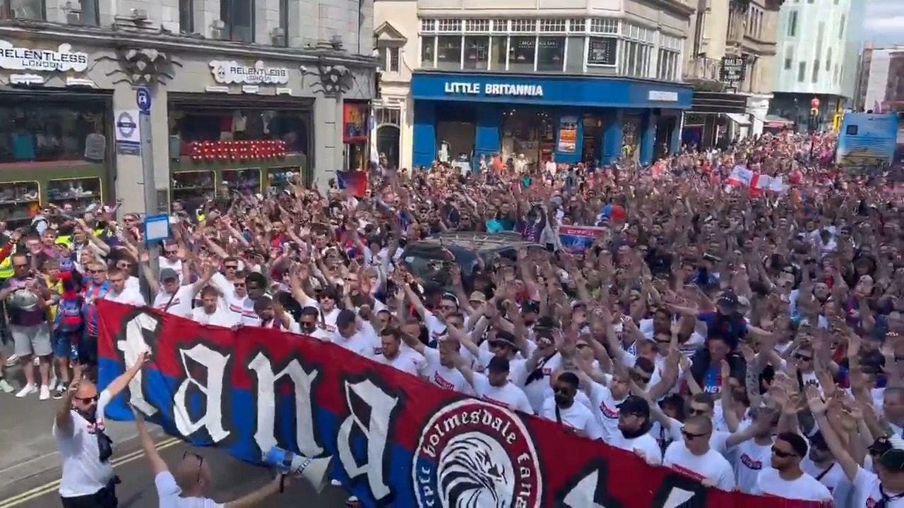 Crystal Palace fans on their way to Wembley Park for the FA Cup Final ...