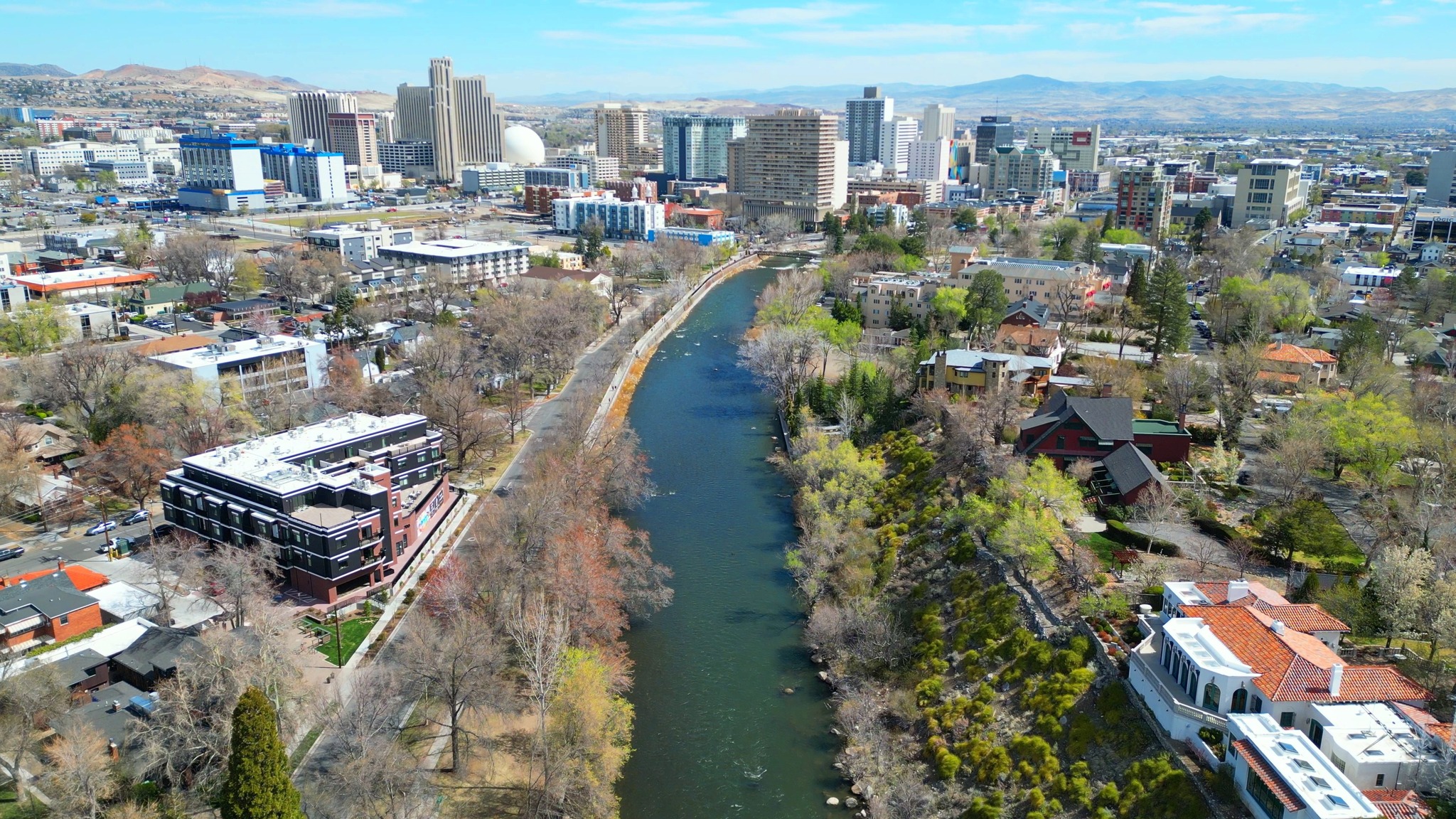 Let's take a flight along the Truckee River in downtown Reno as spring ...