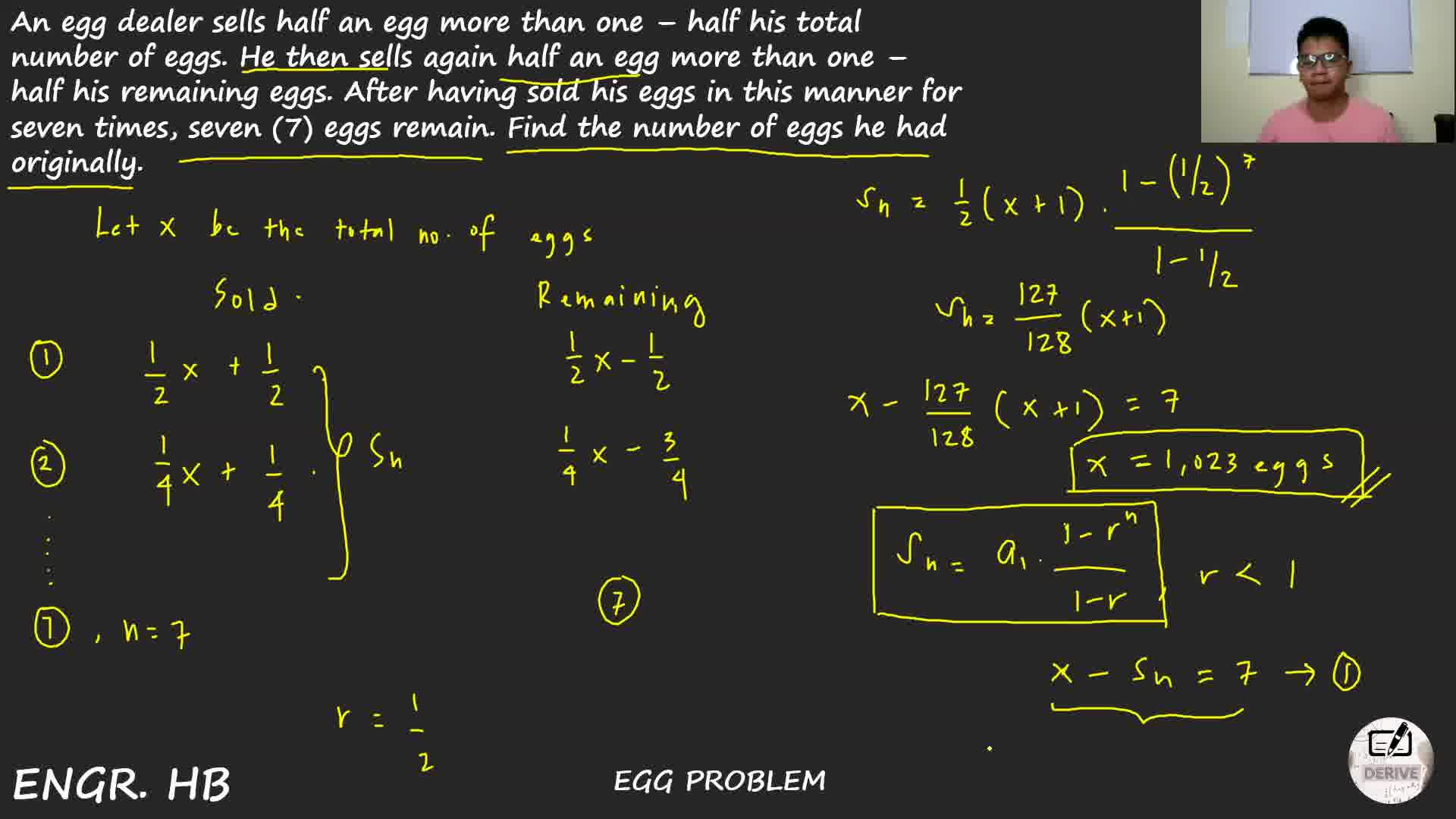 PROBLEM OF THE DAY! ALGEBRA GEOMETRIC PROGRESSION: EGG PROBLEM ...
