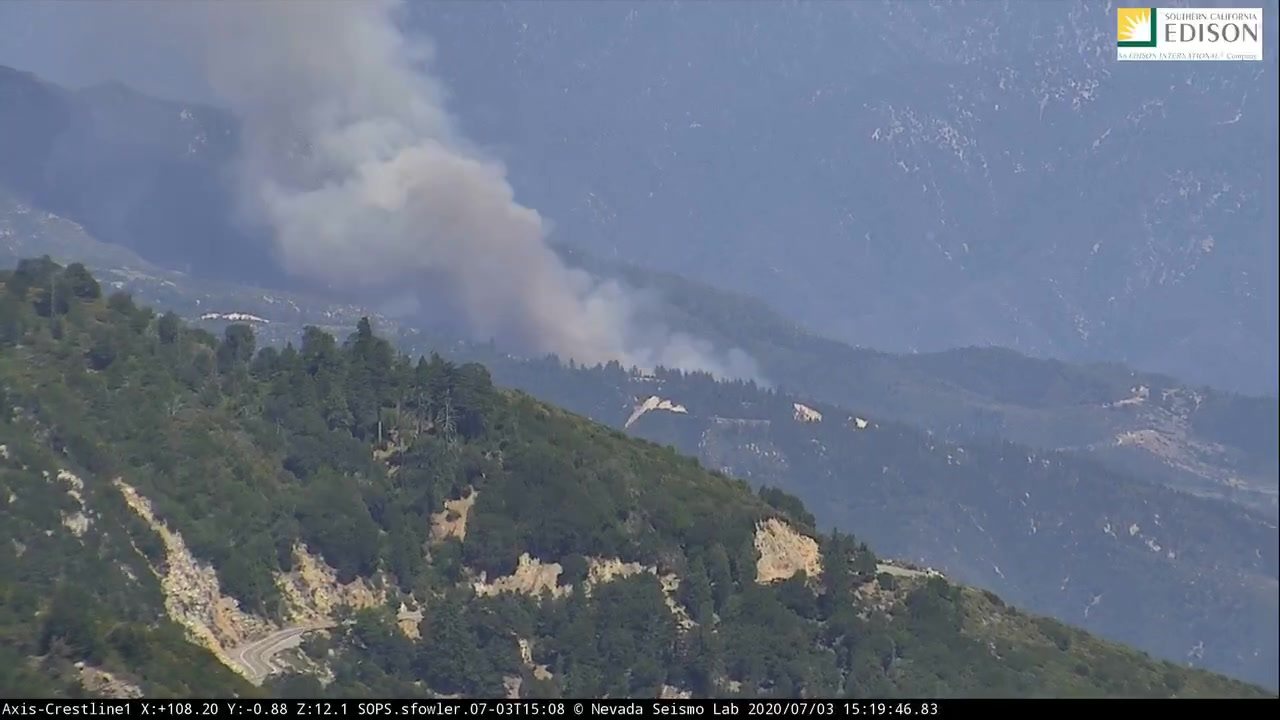 Mount R Fire in San Bernardino County as viewed from the Crestline fire ...