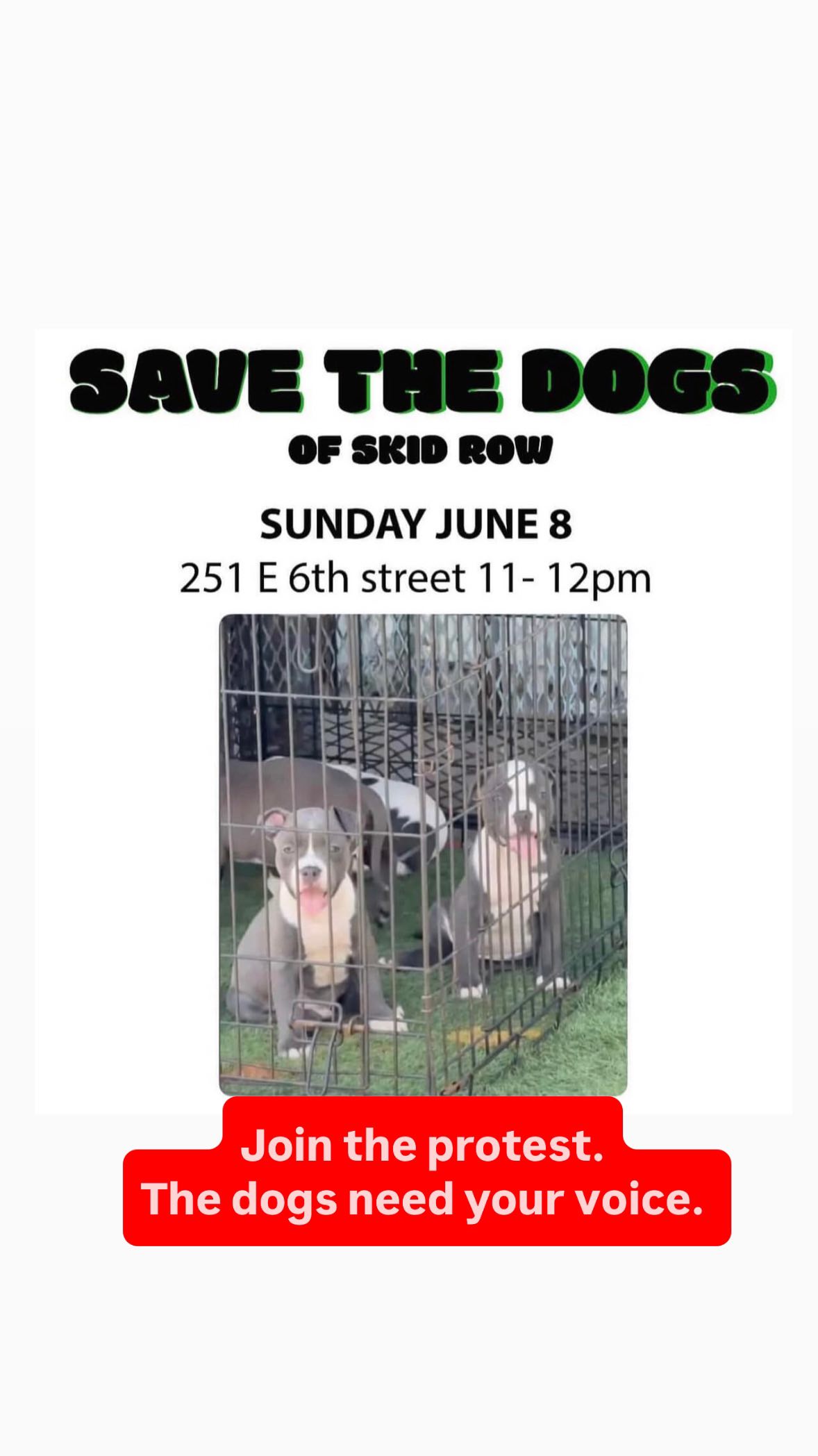 If you are in LA, the dogs of Skid Row need your voice! Please join ...