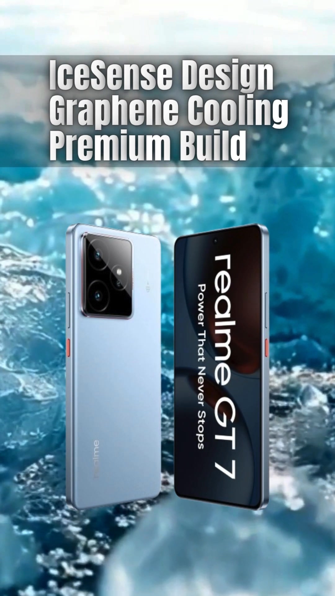 realme GT 7 in the IceSense Blue color.