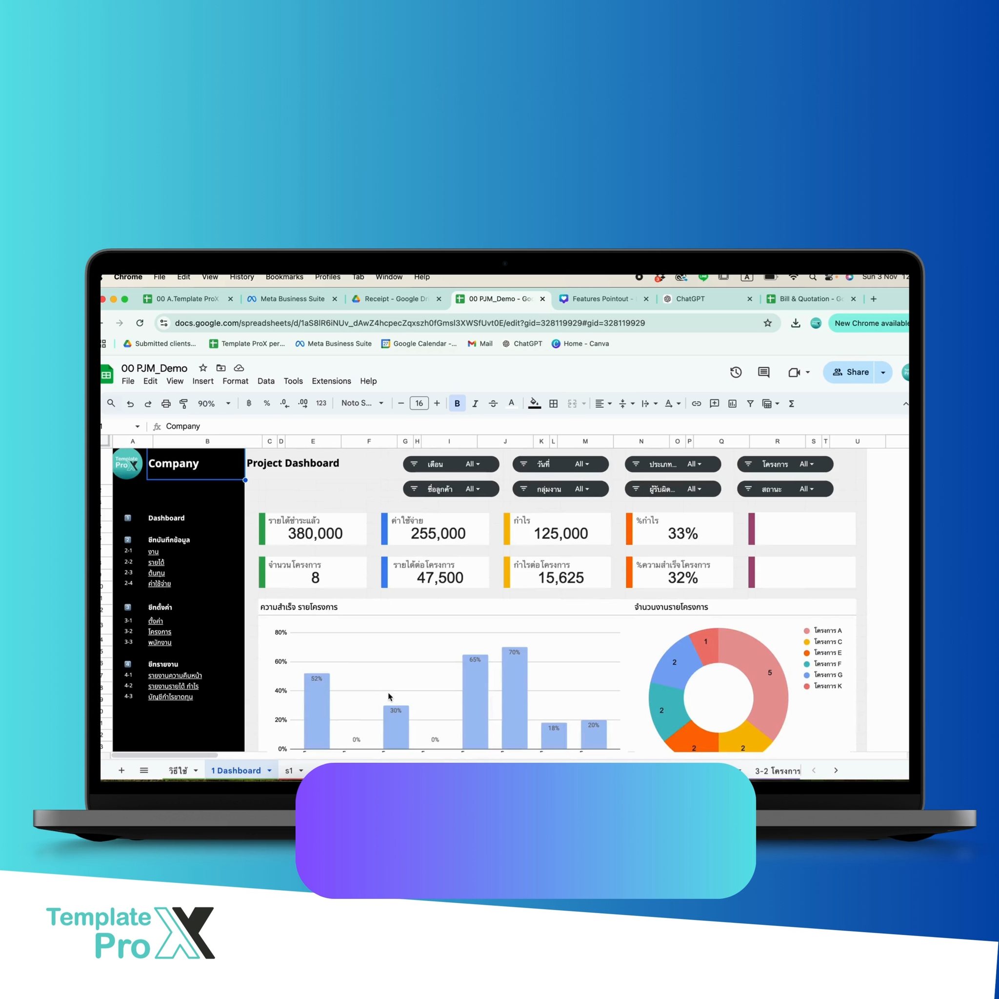 📋 Project Management Template: บริหารโครงการ บันทึกความคืบหน้า รายได้ ...