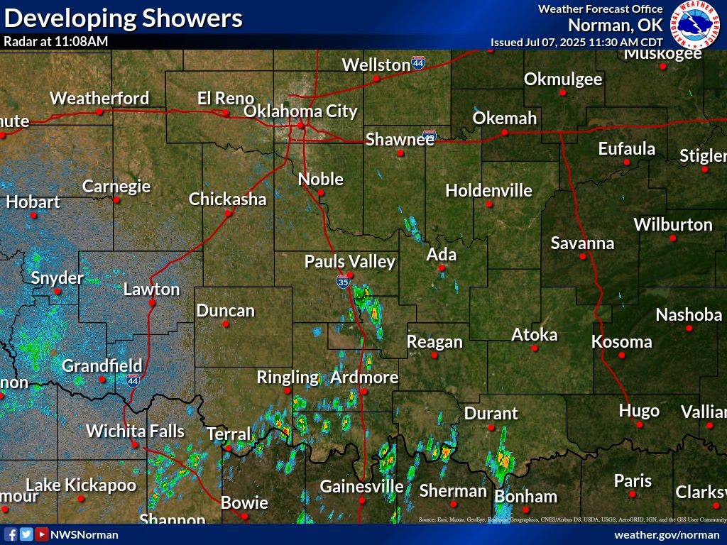 11:35 AM- Scattered showers are developing across southern Oklahoma and ...