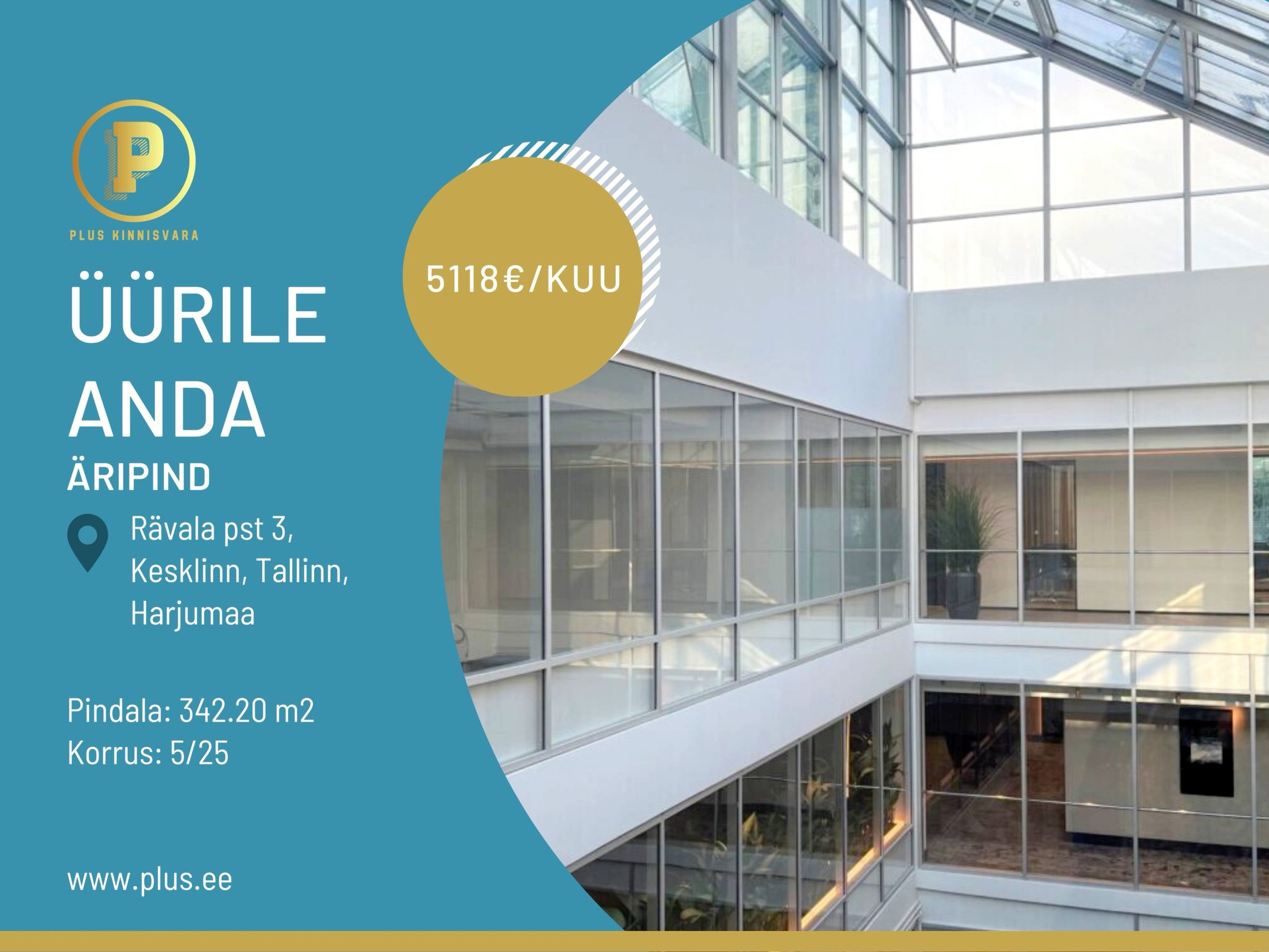 [ÜÜR] 🪴Üürile anda 342.20m2 suurune büroopind valgusküllases ...